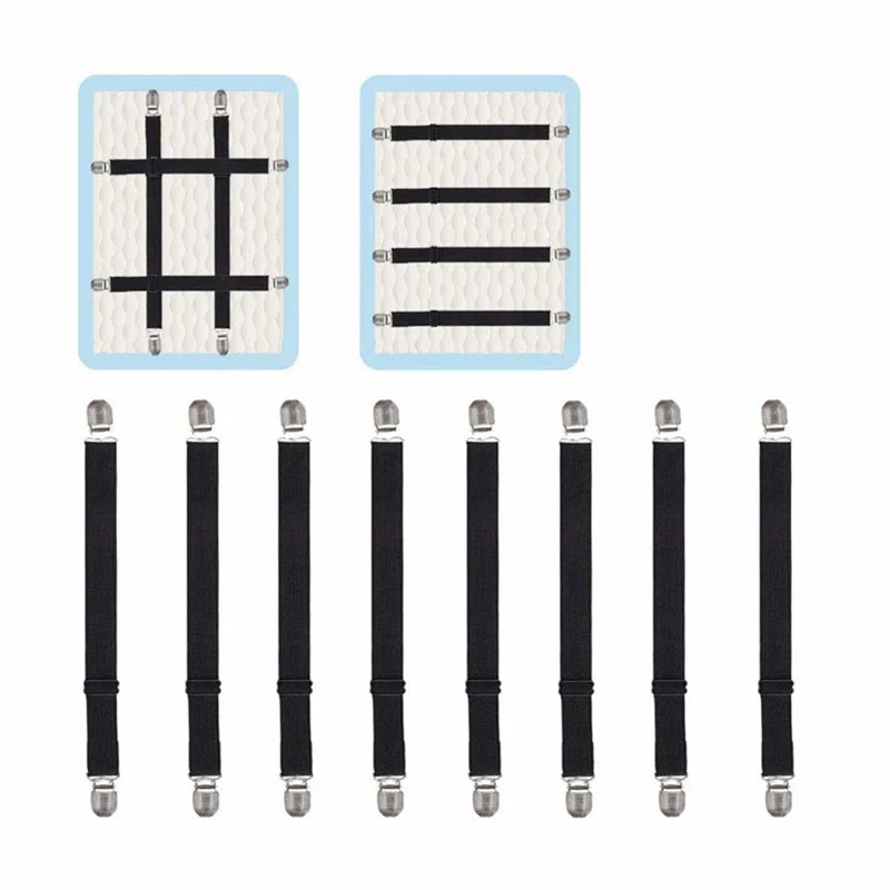 4Pcs Bed Sheet Straps Adjustable Elastic Fitted Sheet Corner Holders Straps to Stay in Place Non-Slip Fasteners Clips