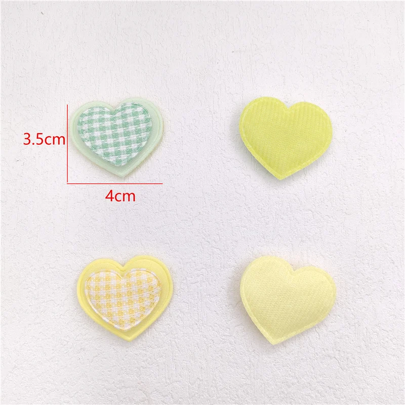 40 pz/lotto 4*3.5CM Lattice Appliques imbottite a cuore a due strati per bambini fatti a mano fai da te copricapo accessori per abbigliamento toppe