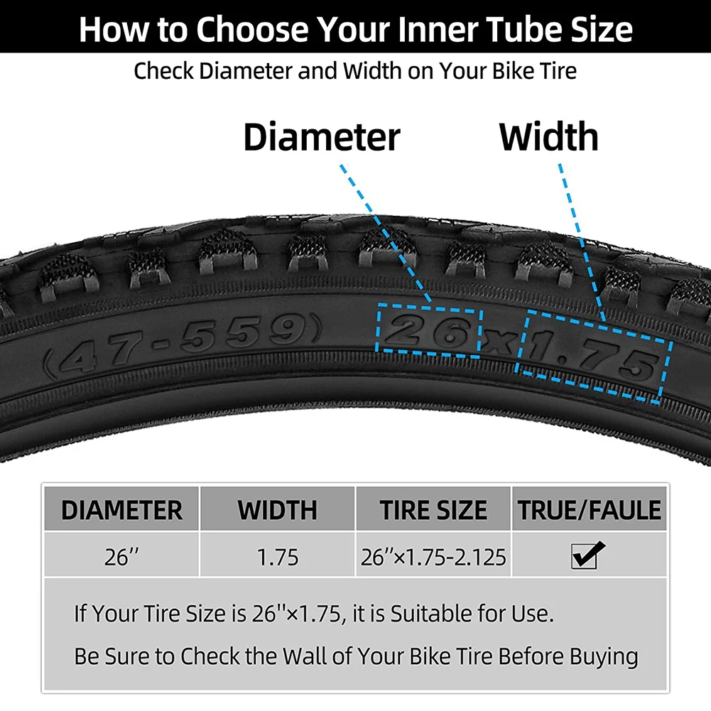 2PCS Bike Tubes for 26 Inch x 1.75/1.95/2.10/2.125 Bike Tire,MTB Bike Inner Tube with Schrader Valve Bicycle Accessories