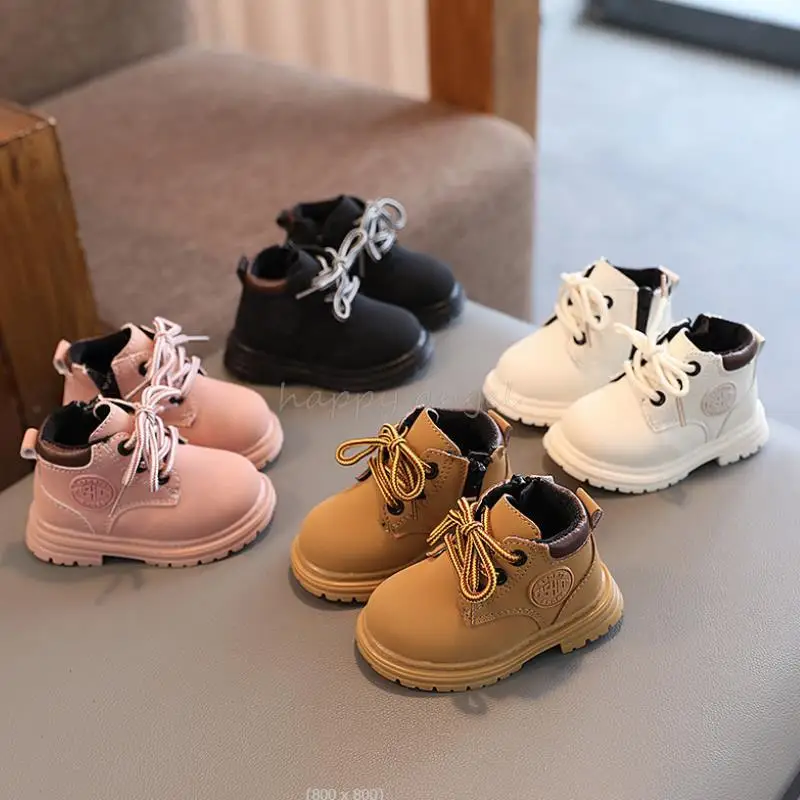 Spring Autumn Toddler Child Ankle Boots Leather Shoes Boys Girls Flat Baby Kid Outdoor Fashion Non-Slip Zip Sneakers Size 16-25