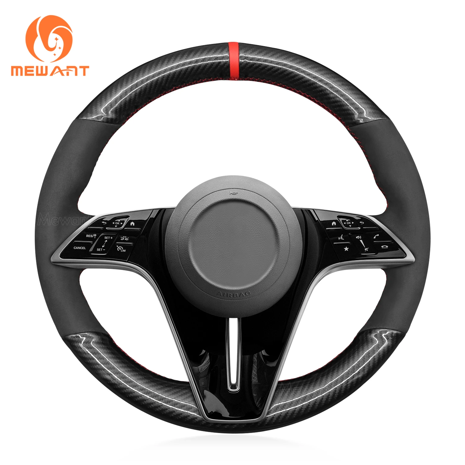 

MEWANT Carbon Fiber Black Suede Car Steering Wheel Cover for Mercedes-Benz CLS-Class AMG-Line E-Class (W213) EQS (V297)