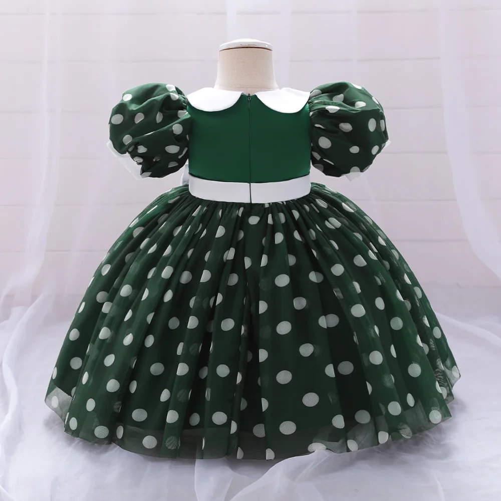 Girls Red Christmas Party Dress Puff Sleeve Bow Tulle Princess Wedding Birthday Dresses for Kids Polka Dot Birthday Prom Costume