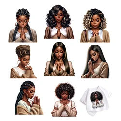 Popular Black women in Prayer printing for clothes patches heat transfer stickers DIY Sewing Decoration stripes appliques