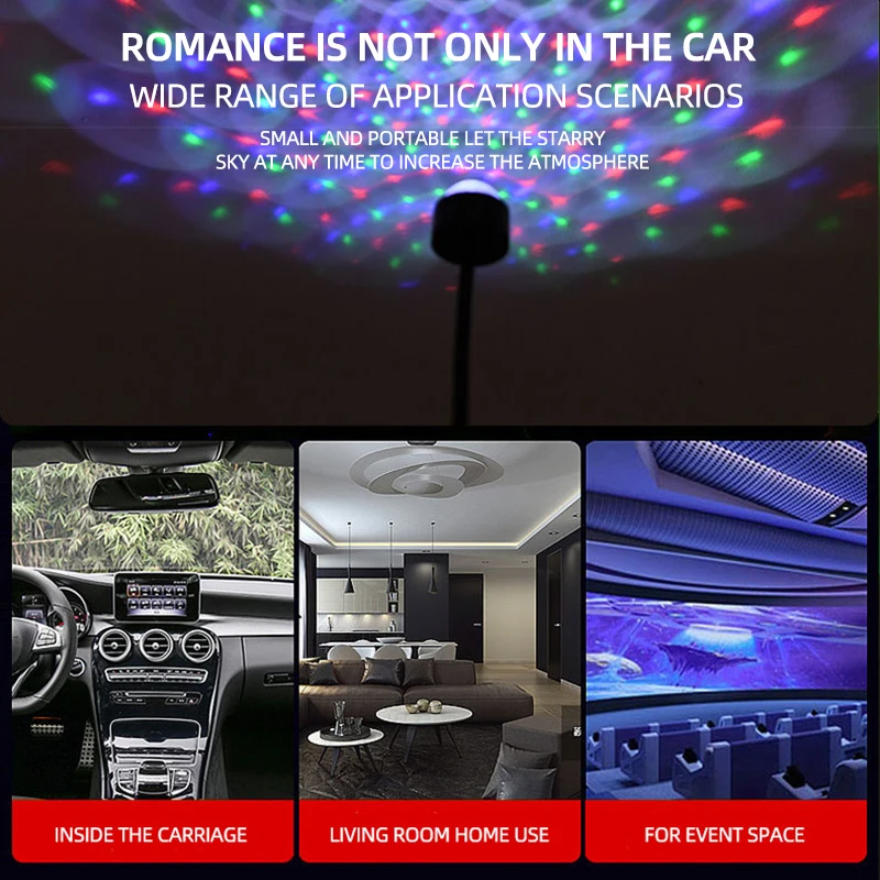 1PC Car Roof Star Light Interior LED Atmosphere Ambient Projector USB Decoration Night Light Multicolor music control interface