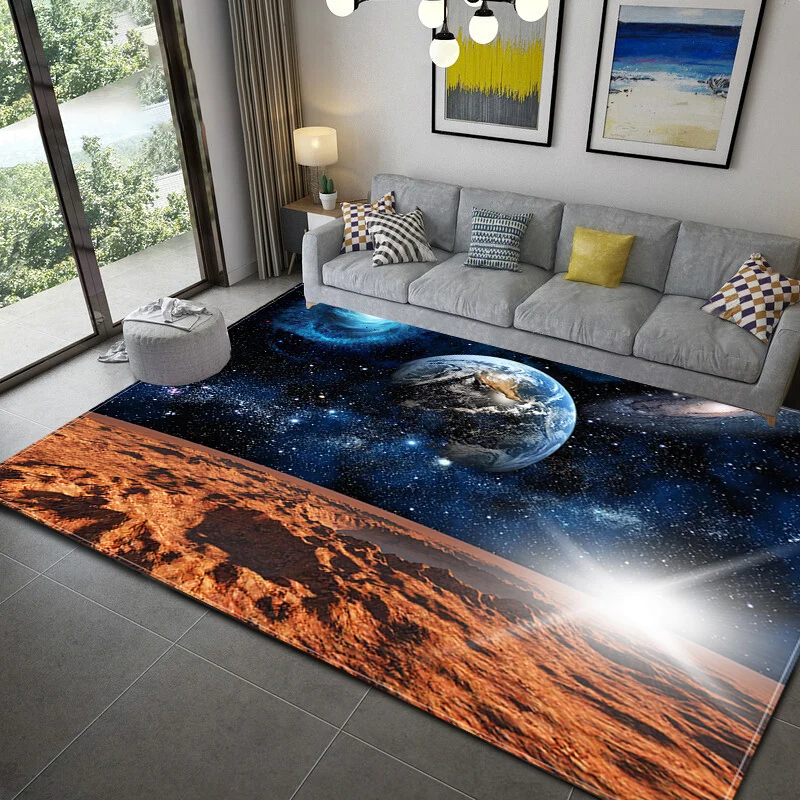 3D Galaxy Space Print Carpet Living Room Home Decor Bedroom Bedside Rug Kitchen Bathroom Anti-Slip Floor Mat Hallway Doormat