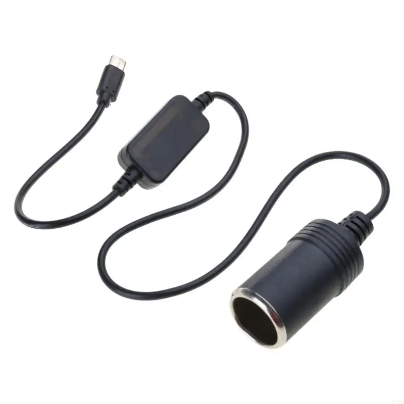 U2JE USB Type C 5V to 12V Car Cigarettes Lighter Socket Adapter Cord Boost Cable with USB Connector for Vehicle Electronics