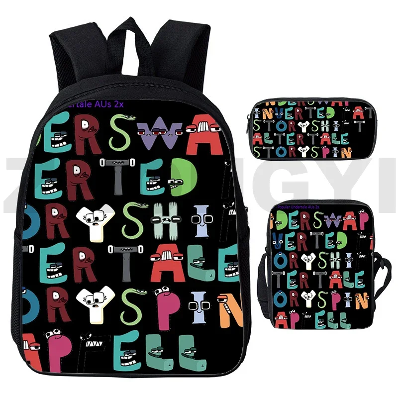 3D Funny Game Alphabet Lore School Bags Anime Letter Legend Kids Backpack 3 Pcs/Set Canvas Laptop Mochilas Cartoon Shoulder Bag