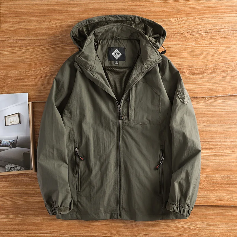 

Spring Autumn Men's Casual Loose Hooded Technology Three-Proof Windproof Professional Outdoor Trench Coat Jacket
