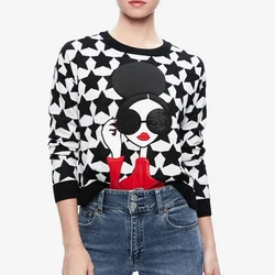 Alice Olivia Knit Pullover Sweater Star Jacquard Embroidery Women Top Coat Luxury Designer Brand Knitwear Odzież jesienno-zimowa