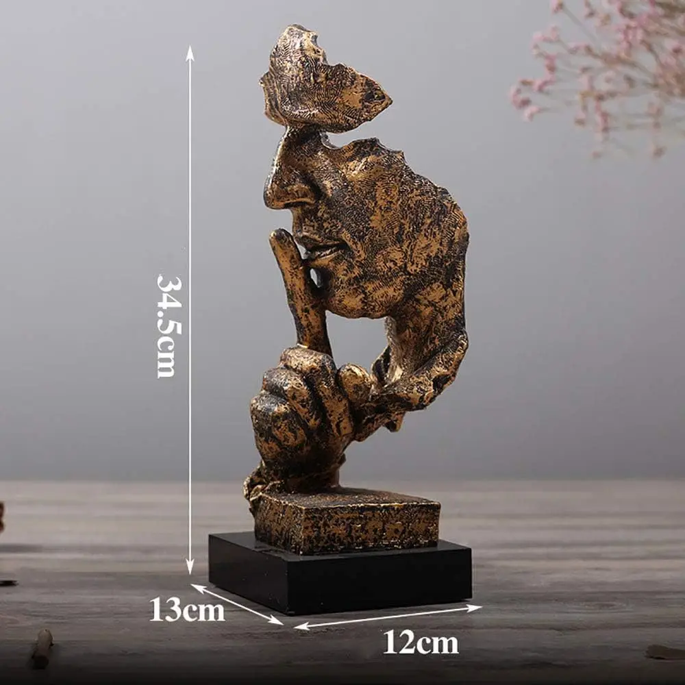 Golden Silence Abstract Mask Sculpture Set Silence is Golden Statue Nordic Statue Silence Retro Resin Desk Sculpture No Speaking