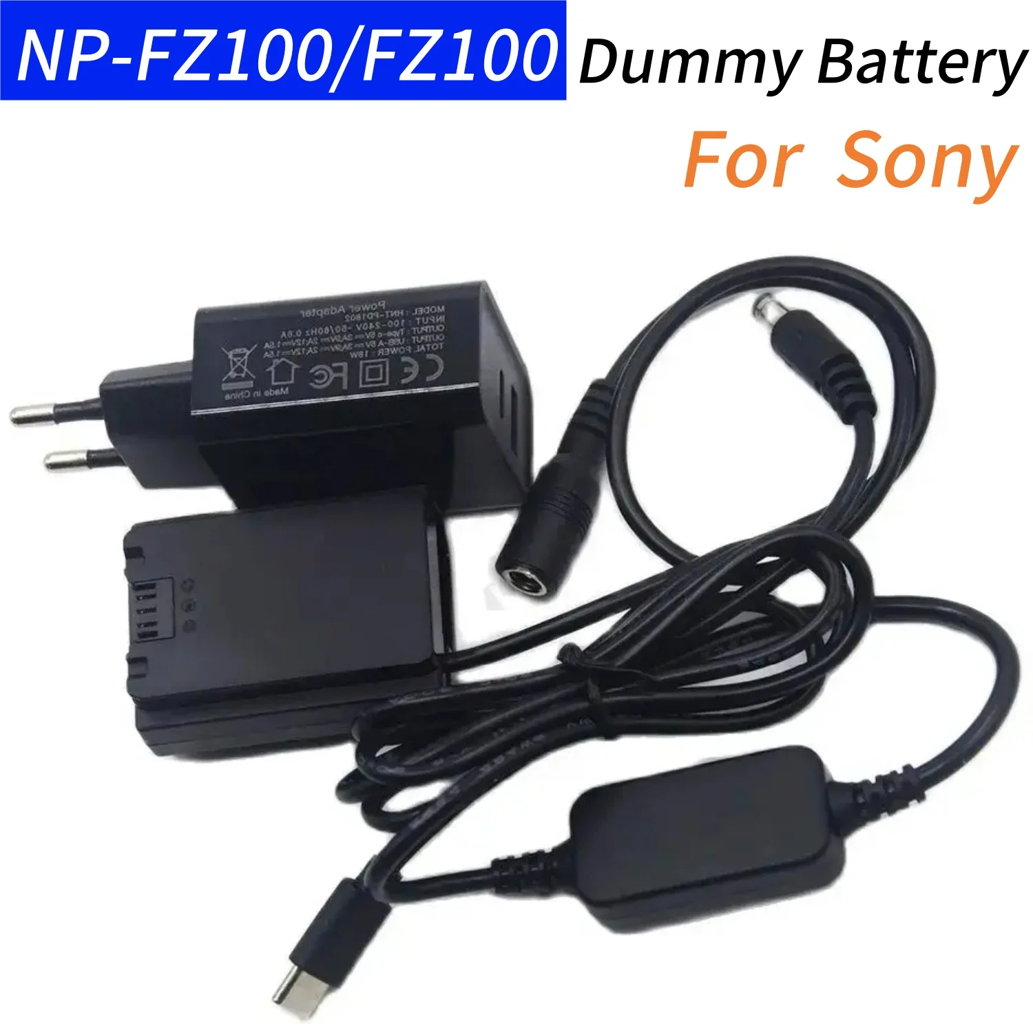 

18W Type-C Charger&DC 5.5×2.1 MM to USB C PD Cable&NP-FZ100 Dummy Battery for Sony A7IV A9 A7RM3 A7RIII A6600 A7M3 ILCE-9