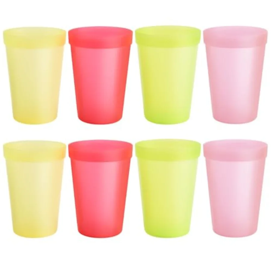 

8-Pack Small Plastic Cups, BPA-Free Reusable Juice Cups, Microwave and Dishwasher Safe, Translucent Assorted Colors, Stackable