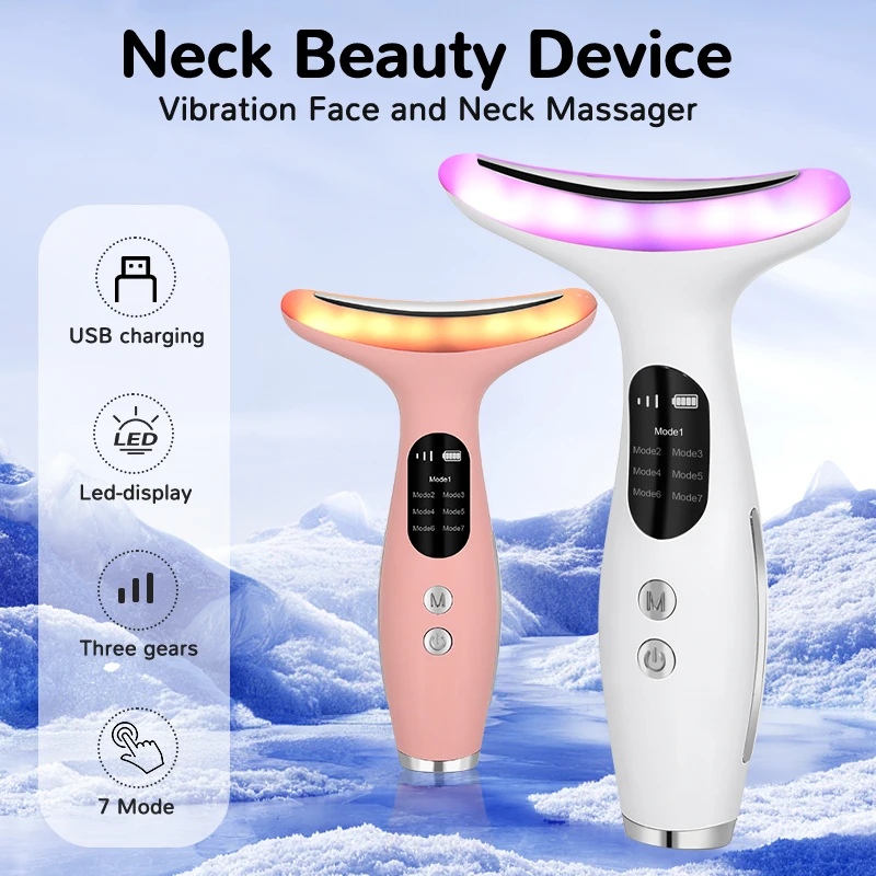Massaggiatore facciale avanzato con terapia della luce LED a 7 colori con tecnologia a microcorrente per la cura del collo e del viso