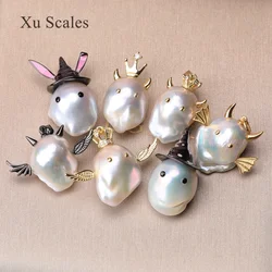 Handmade DIY White Swan Small Monster Accessories Natural Freshwater Baroque Shaped Pearl Pendant S925 Sterling Silver Necklace