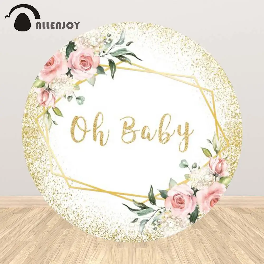 

Allenjoy Oh Baby Shower Round Backdrop Gold Dots Birthday Party Floral Circle Baptism Holy Communion Photophone Background