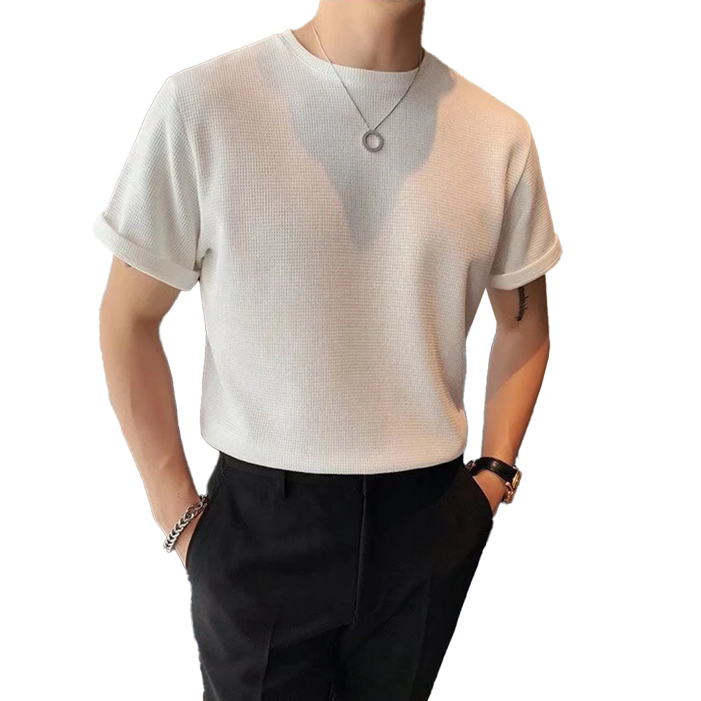 

Crew Neck Blouse Waffle Short Sleeve For Daily Wear Brand New Condition Regular Clothing Length For Casual Wear