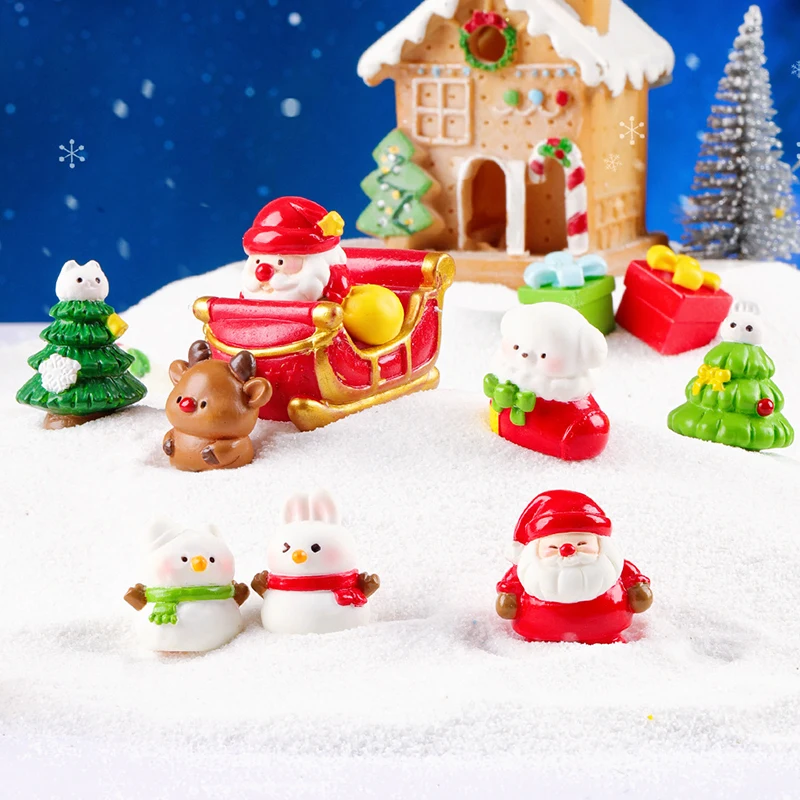 Cartoon Christmas Tree Snowman Santa Claus Micro Landscape Resin Decoration Ornaments Dollhouse Cute Gardening Accessories