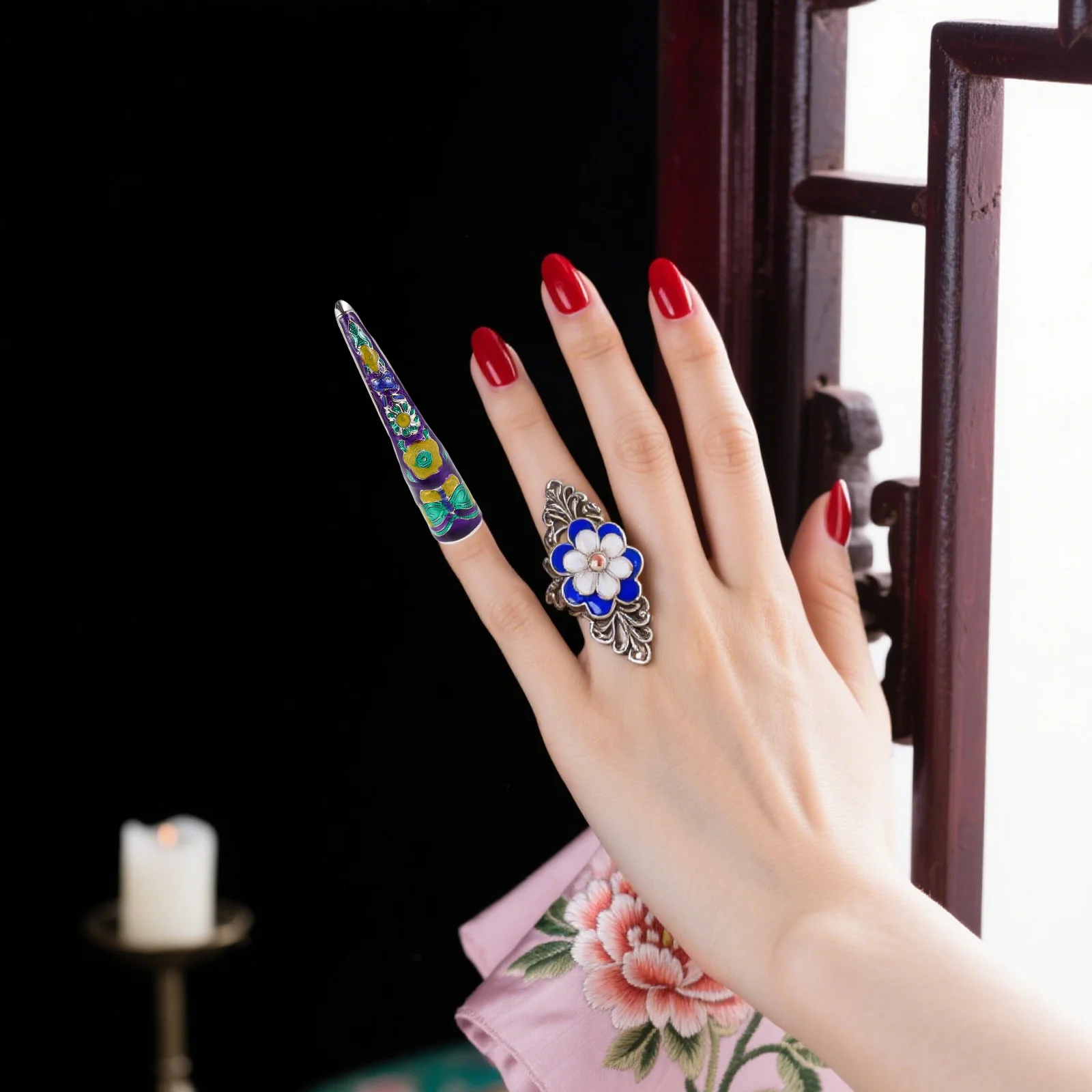 

2Pcs Chinese Long Nail Fingertip Accessories for Cosplay Dance Masquerade Halloween Party Costumes Long Finger Claws