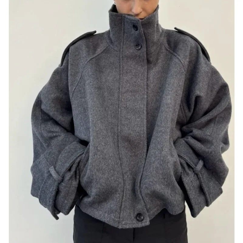 

205 Autumn and Winter New Stand-up Collar Woolen Coat and Short Coat for Women