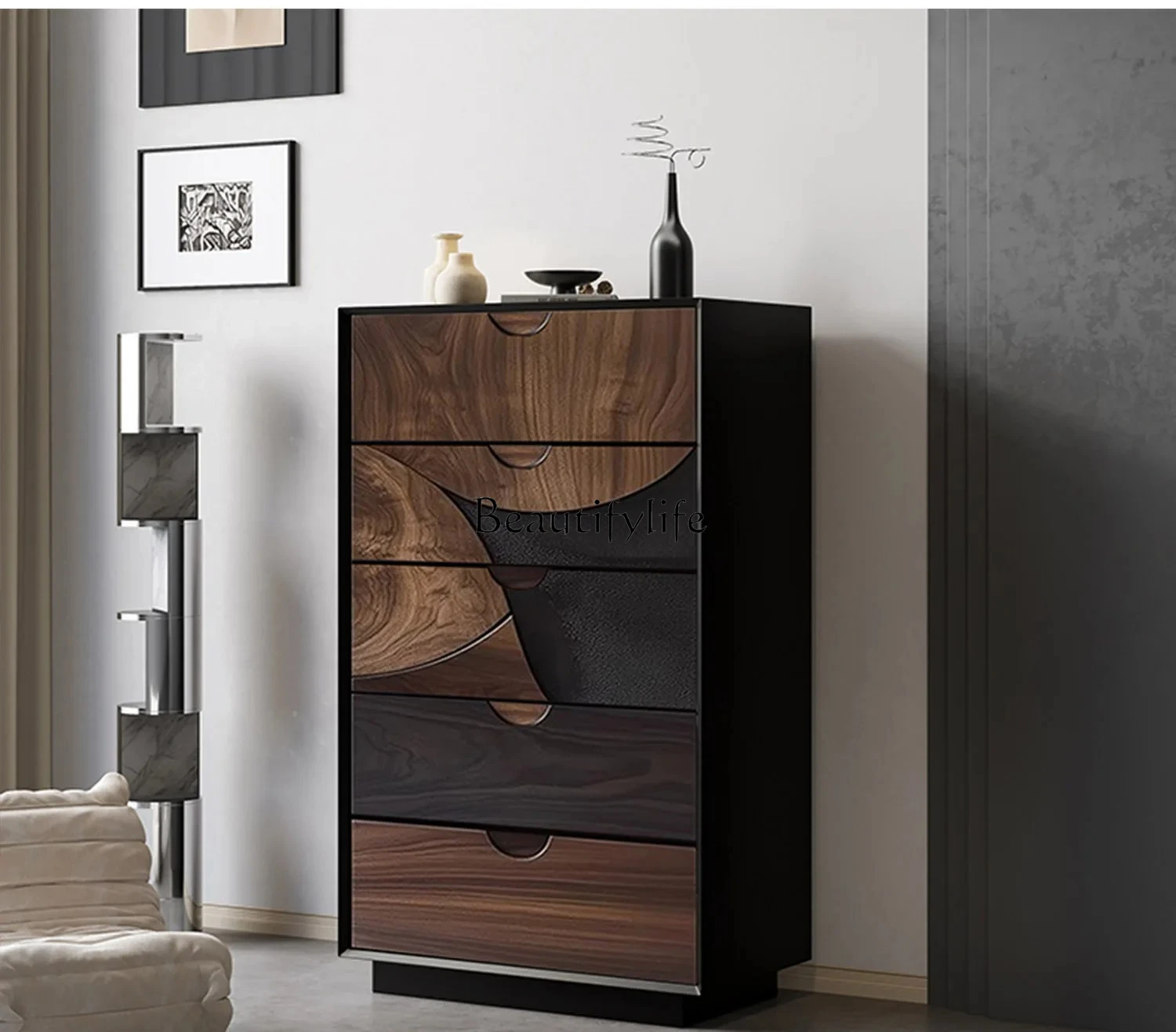 

Design sense walnut chest cabinet Italian minimalist villa living room solid wood side cabinet dining side cabinet bedroom stora