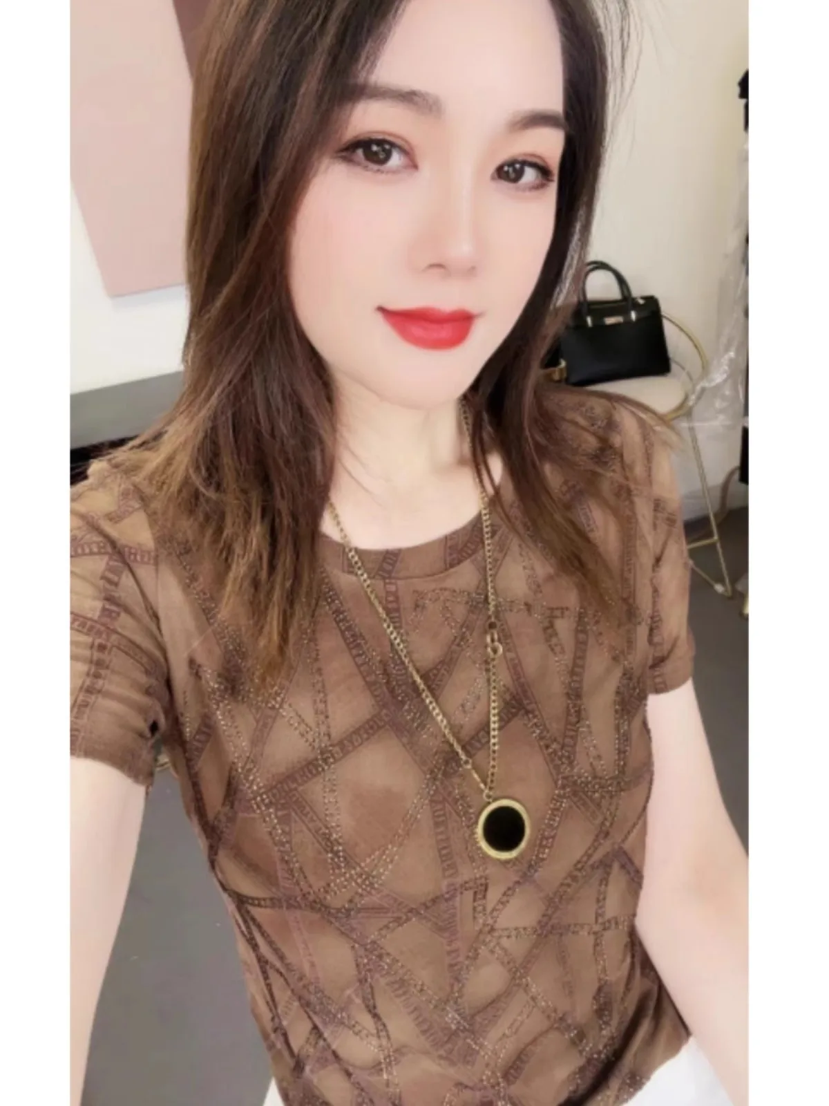 تي شيرت نسائي أنيق من فايانابل مي، قميص صيفي ضيق مزين بالأحجار الكريمة، مناسب للعمل، مصنوع من ألياف البوليستر الرقيقة