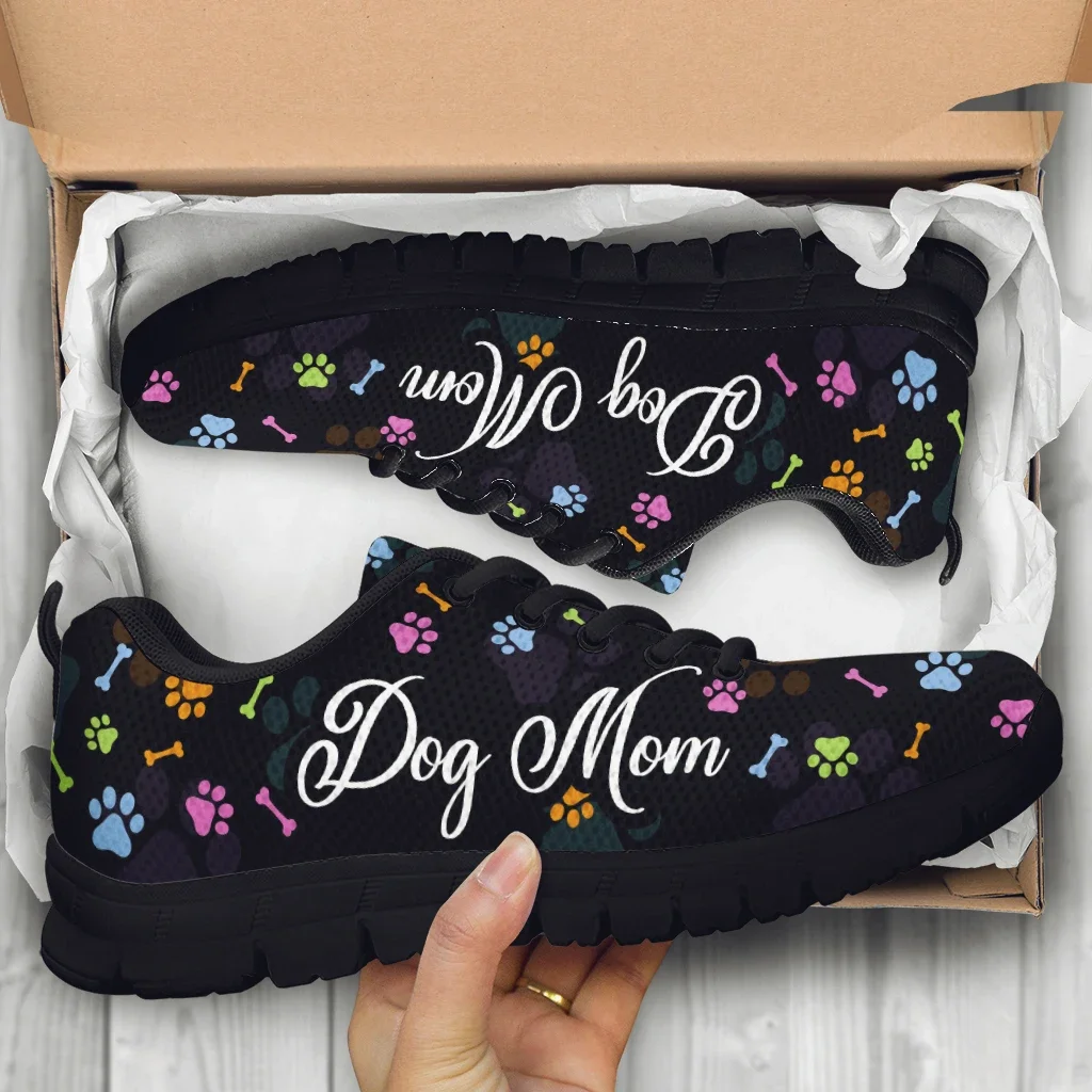 Colorful Dog Paw Print Sneakers For Women Dog Mom Designer Sport Shoes Black Lace Up Casual Girls Tennis Shoes Mujer