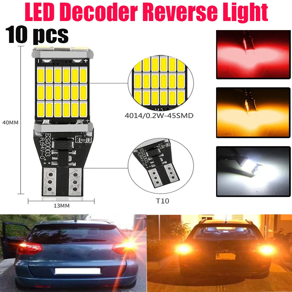

10pcs Automotive LED Decoder Reverse Light T15-4014-45SMD Turn Signal, Brake Light, and High-Intensity Tail Light Bulb