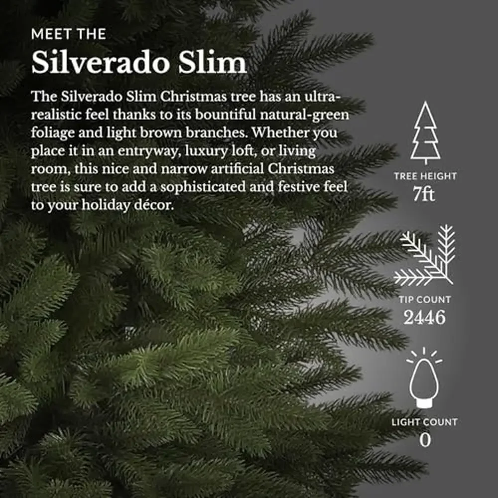 Slim Silverado Artificial Christmas Tree True Needle Foliage Easy Setup with Storage Bag Indoor Holiday Decor Narrow Display