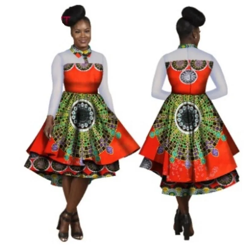 5XL Size In Stock African Dresses for Women Elegant Long Sleeve High Waist Midi Dress African Print Clothing WY1787-XH-5XL