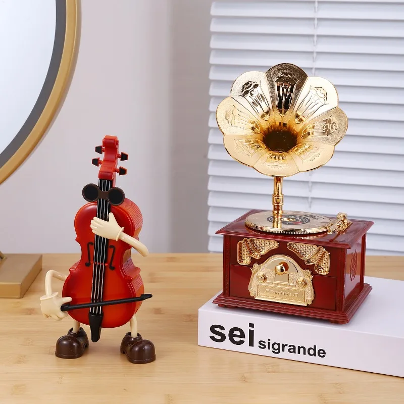 Classical Phonograph Ornament Desktop Creative Music Box Nostalgic Decoration Unique Design Beautiful Music Gift Home Decor