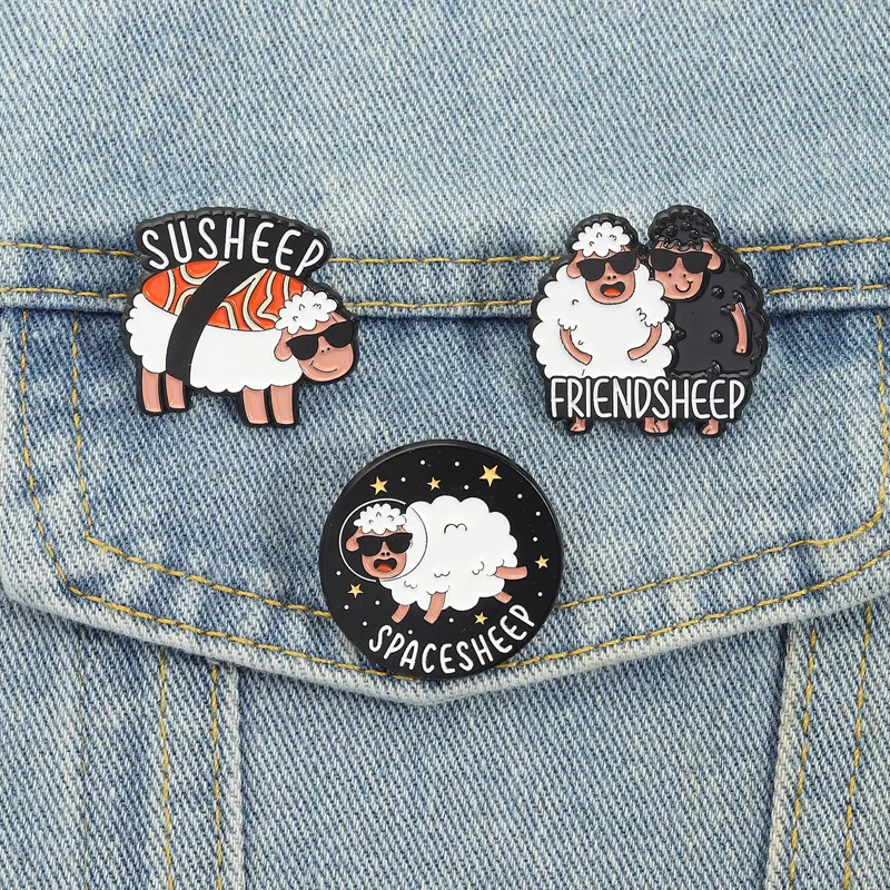 2-5 Pcs Cartoon Animal Enamel Brooches Lapel Pins Sheep Rabbit Detective Cat Duck Dog Whale Frog Crow Fox  Badge Jewelry Gift