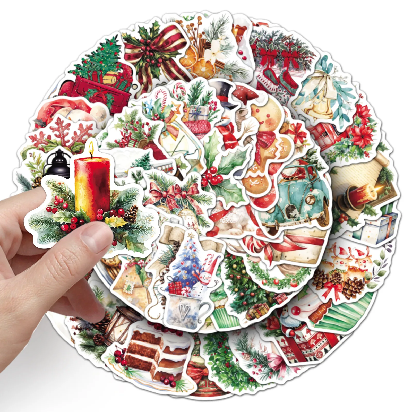 

50PCS Retro Watercolor Christmas Cartoon Santa Claus Stickers Waterproof Doodle Decals Children's Toys Gifts for Suitcase Bike