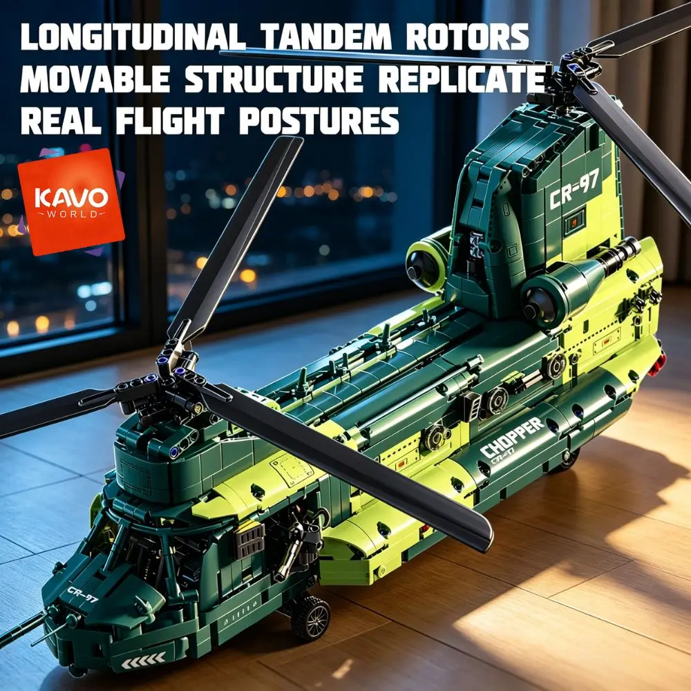 KAVOWORLD 1826pcs 32inch Heavy Transport Helicopter Building Block Model Airplane Toy Set Easy DIY Assembly Aircraft Building Bricks Model Tandem Rotor Construction Kit Display Toy As Halloween Christmas Thanksgiving New Year'S Day Gifts Cool Toys for Men