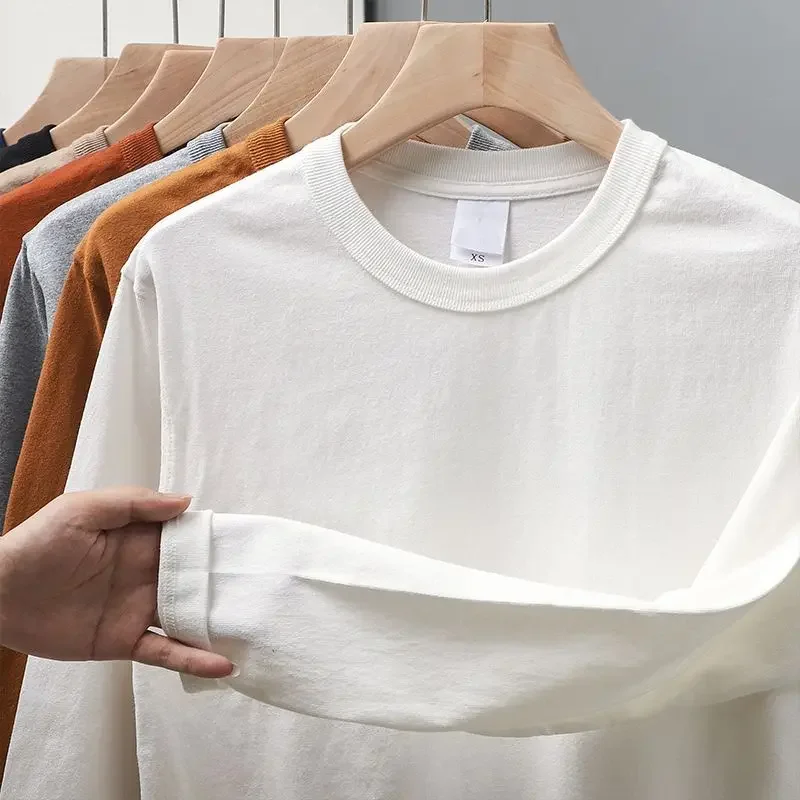 11.2 أوقية الوزن الثقيل الخريف طويلة الأكمام تي شيرت للرجال 100% القطن عادي قميص س الرقبة بلوزات بيضاء المتضخم ملابس للرجال
