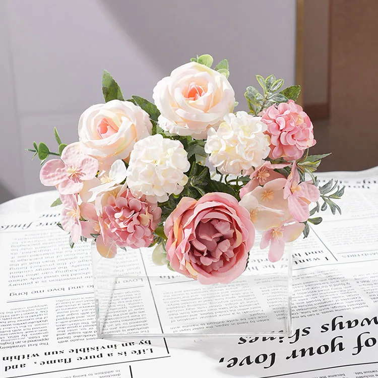 Künstliche Pfingstrose, Hortensien, rosa Rosen, Blumenstrauß, Seidenblumen für Hochzeit, Party, Blumenstrauß, gefälschte Blumenarrangements, Heimdekoration – Detail 4