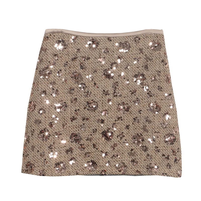 

Women's Sequin Red High-Waisted Slimming Sequined Mini Skirt Vintage High Waist Female A-Line Bodycon Anti-Exposure Short Skirt