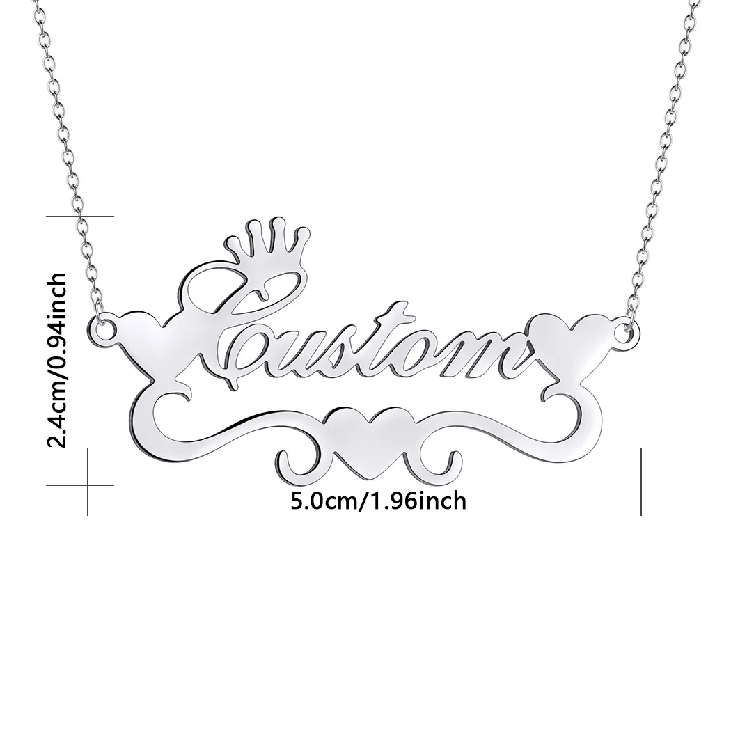1pcPersonalized Custom Heart Name Necklaces For Women Stainless Steel Crown Pendant Chain Valentine's Day Jewelry Gift image 4