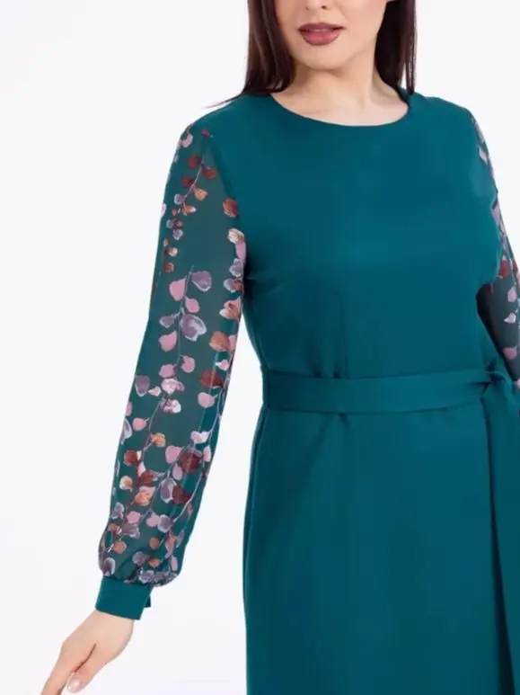 Plus size New AliExpress Dress Large Long Sleeve Stylowa sukienka z nadrukiem i okrągłym dekoltem