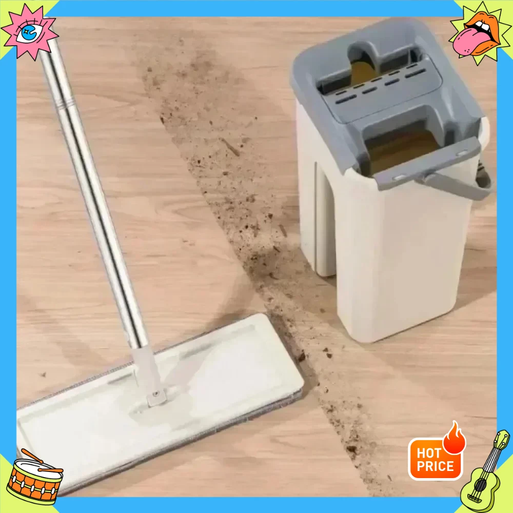 Wood and Tile Floor Scraper Tool - 2-in-1 Wet & Dry Cleaning Gloves, No-Hand-Wash Lazy Mop Bucket Set