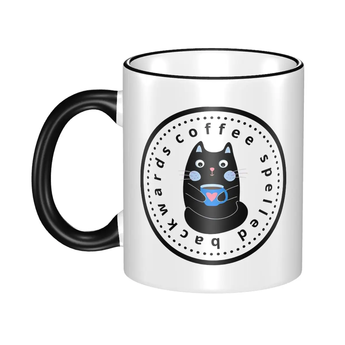 

Coffee Spelled Backwards Gift Mug for Women Men Kawaii Funny Cat Meme Tea Cup Christmas Present for Office