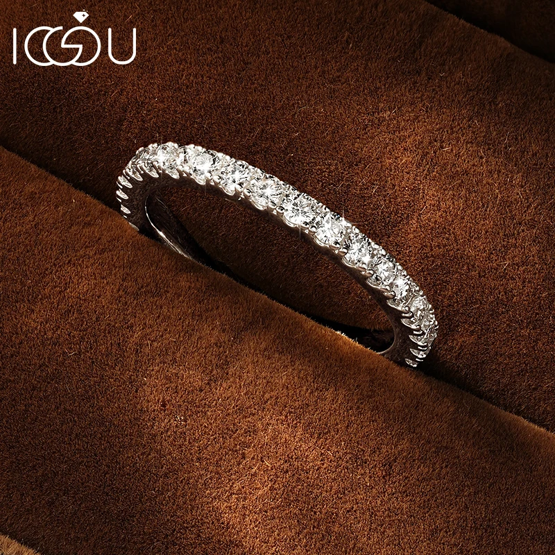 IOGOU 2MM D-Color VVS1 Full Moissanite Band Rings Sparking Lab Imitation Diamond Stackable Eternity Engagement Ring for Women