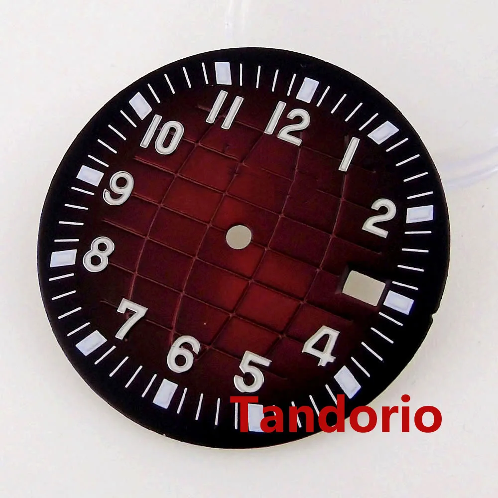 33mm Grid Dial Fit NH35 NH36 7s26 Movement Blue/Green/Black Red/ Black 12-Hour Watch Dial Green Luminous Index Date Windown