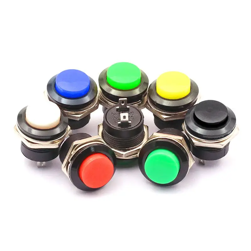 5PCS PBS-11 Round Self-Locking Self-Resetting 250V 3A Push Button Switch Jog Switch Small Button Switch Hole 12MM Red Green