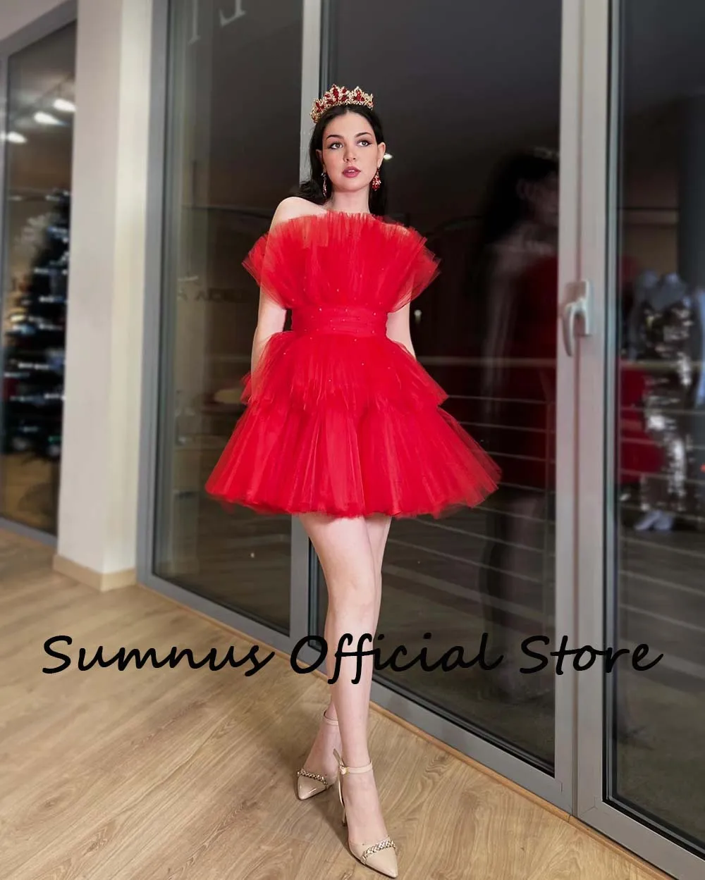 Sumnus Rot Luxus Prinzessin Ballkleid Prom Kleider Liebsten Tiered Tüll EINE Linie Graduation Party Kleid 2023 Homecming Event Kleid