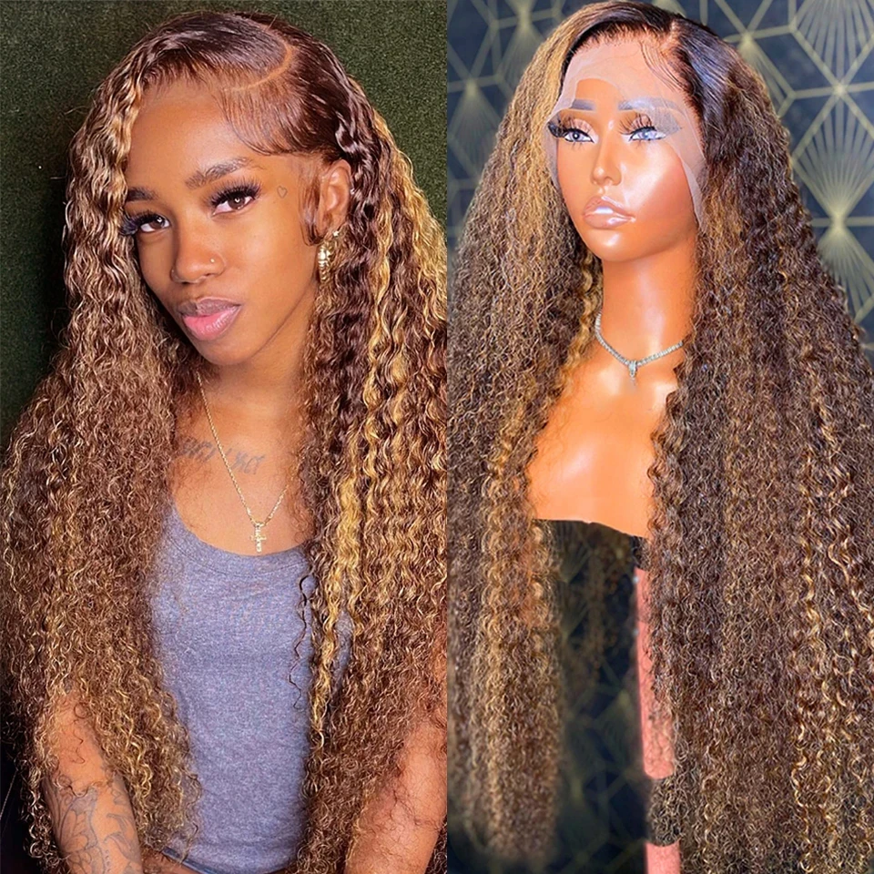 Water Wave Highlight Lace Front Human Hair Wig Highlighted Curly 13x6Lace Frontal Wigs For Women Brazilian Lace  Pre Plucked