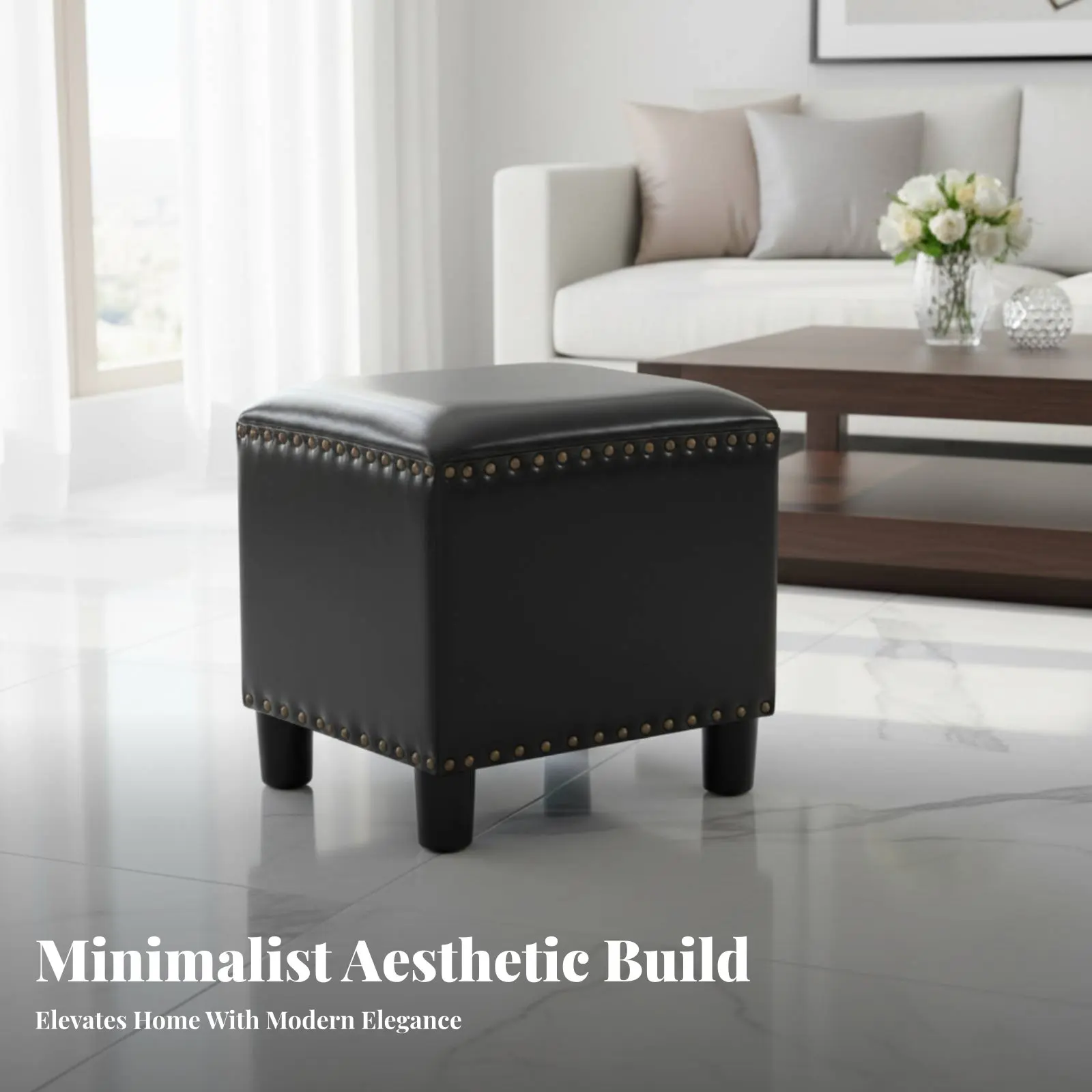 Tufted Cube Pouf Luxury Design Upholstered Stool Comfortable Seating Multi-Purpose Use for Adults, Guests, Lounge, Bedroom