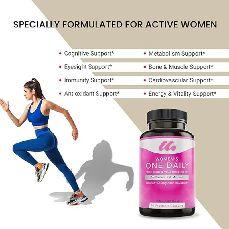 Women's daily multivitamin, containing non GMO ingredients, vitamins, and minerals, in 60 vegetarian capsules