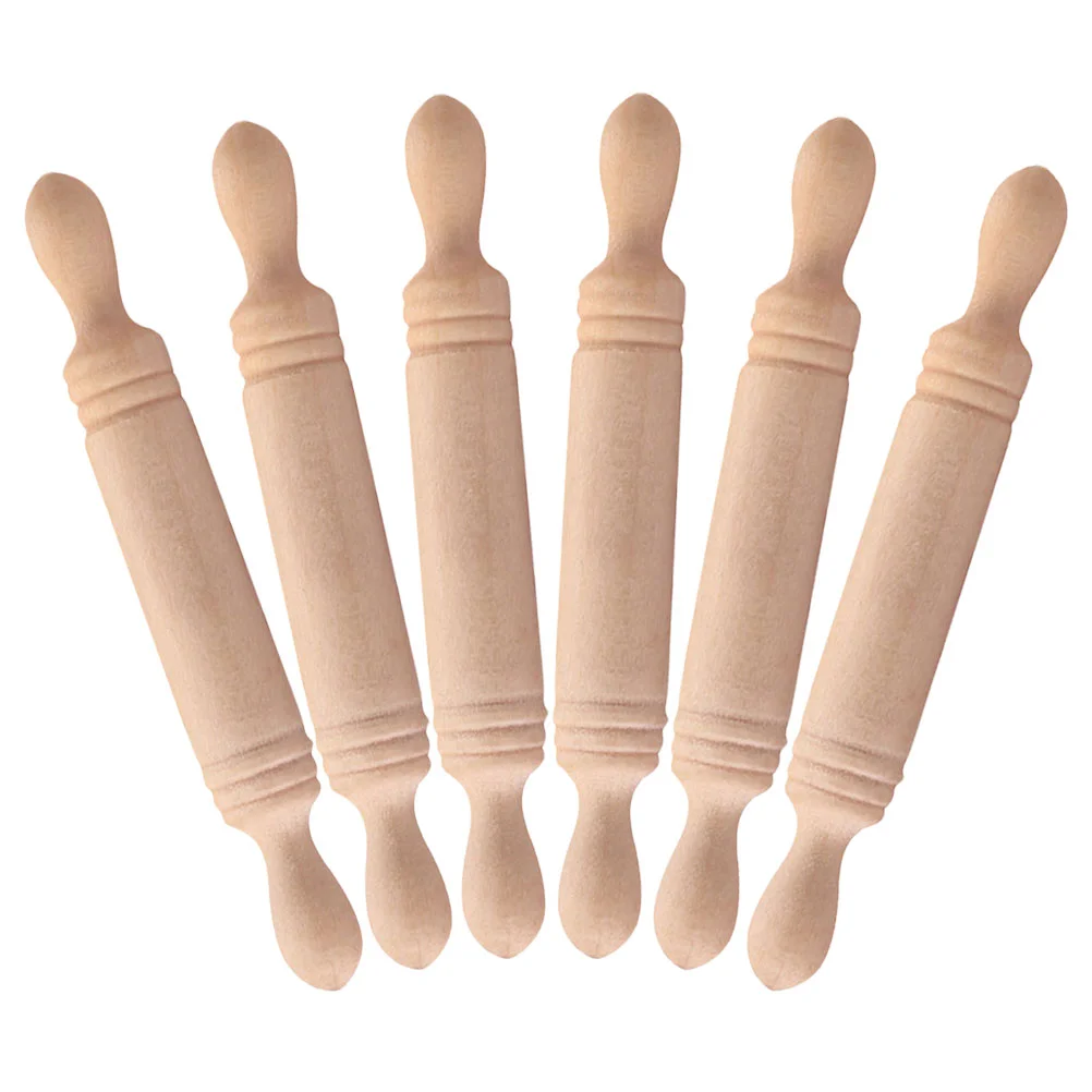 6 Pcs Mini Wood Rolling Pin House Decor Cooking Playset Pasta Roller Kids Pretend Toy