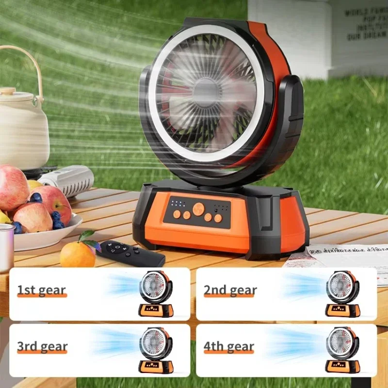 Portable 20,000 mAh Rechargeable Outdoor Camping Fan USB Drive with Light Emitting Diode and Tent Power