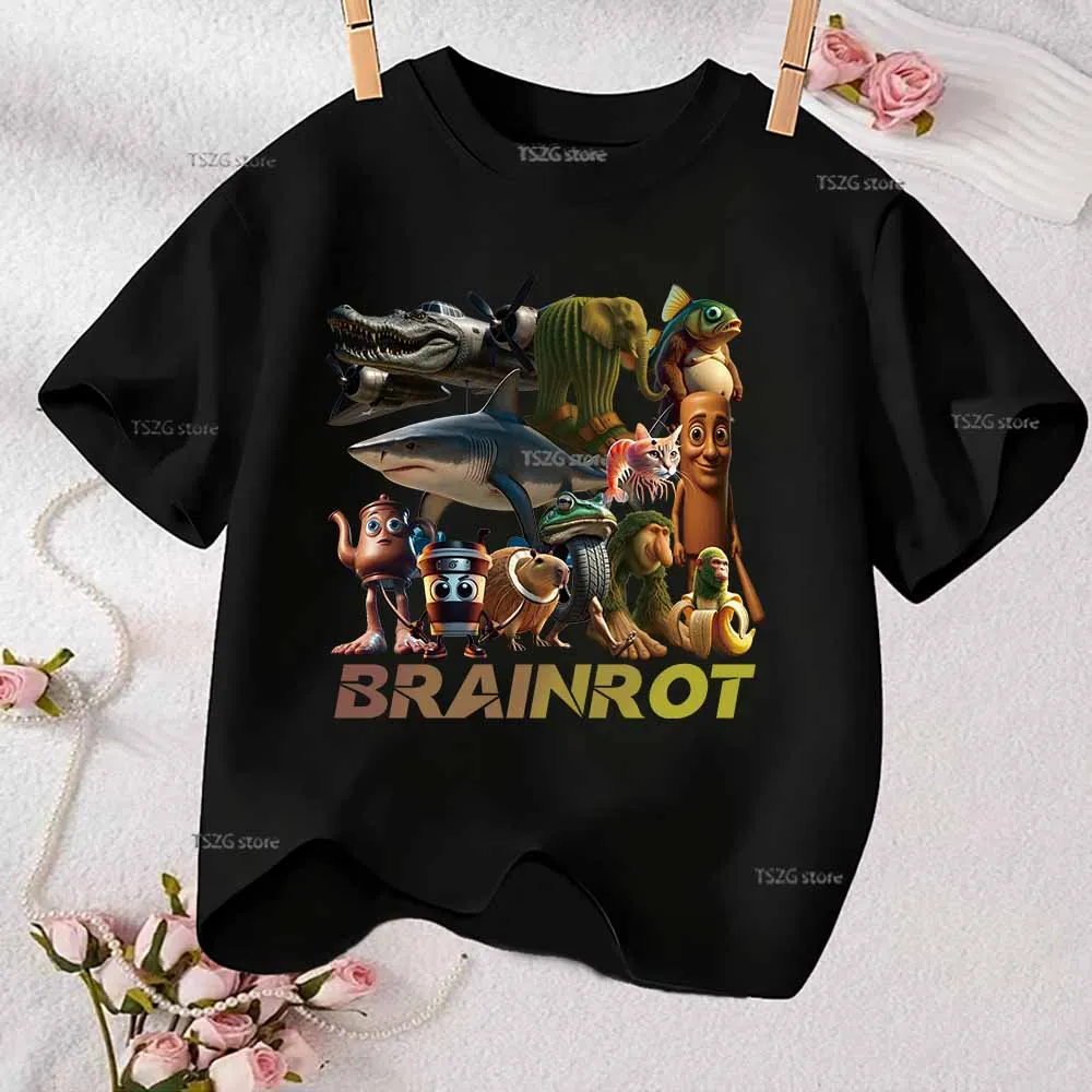 

Детские футболки с итальянским принтом Brainrot, хлопковая летняя повседневная детская футболка с короткими рукавами, модная одежда для мальчиков и девочек, футболка